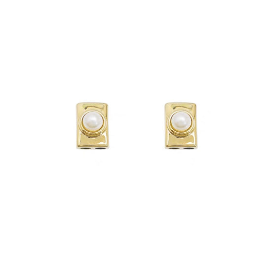 Sleek Elegance: Gold & Silver Square Pearl Stud Earrings for Daily Commute